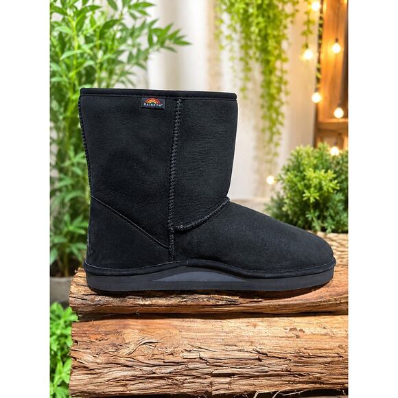 Rainbow Australia Black Shearling Winter Boots Mid Calf Cozy Suede Fur Lined